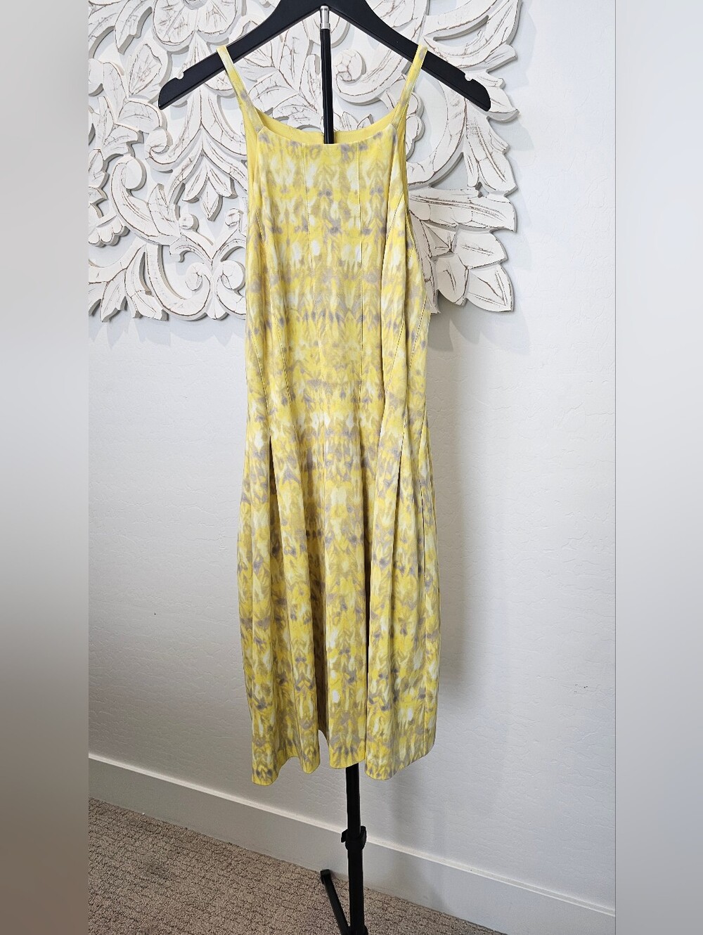 Calvin Klein Yellow Gray Abstract Midi Slip Stretchy Dress Women's Sz 12